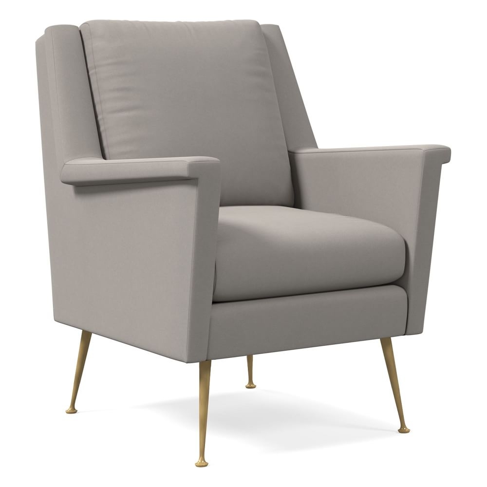 Carlo Midcentury Chair, Poly, Performance Velvet, Silver, Brass - Image 0