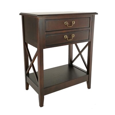 Nightstand With 2 Drawers And Criss Cross Sides, Espresso Brown - Image 0