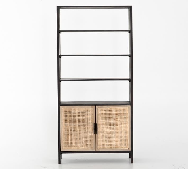 Dolores Cane Bookcase with Doors, Black, 35"L x 74"H - Image 0