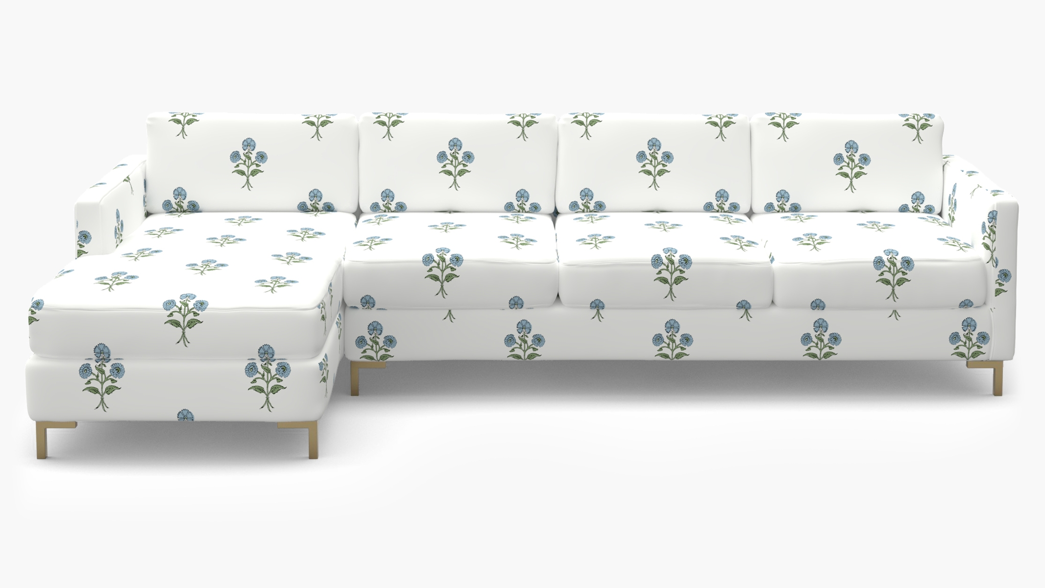 Modern Sectional, Left Facing, Blue Delphine, Chrome L Leg - Image 0