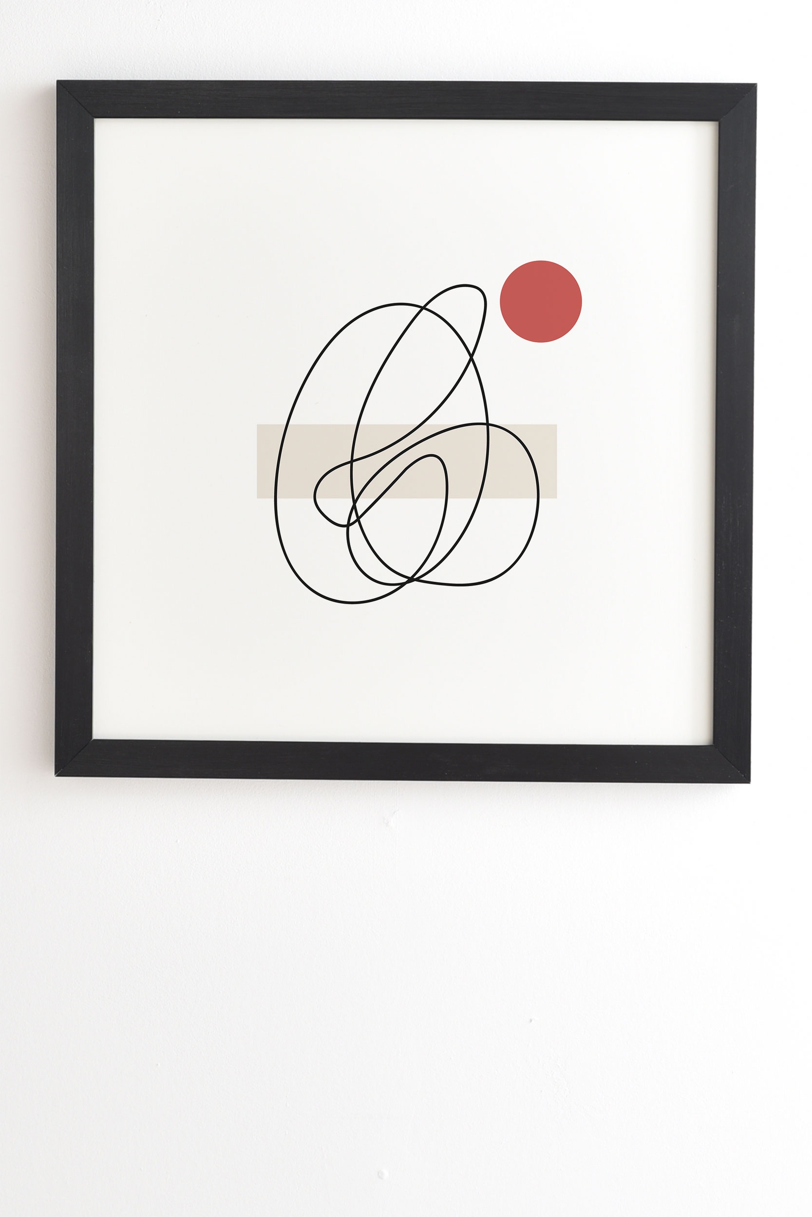 Abstract Lines Red Dot by Mambo Art Studio - Framed Wall Art Basic Black 20" x 20" - Image 0