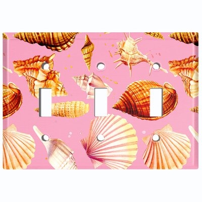Metal Light Switch Plate Outlet Cover (Assorted Sea Shells Pink  - Triple Toggle) - Image 0
