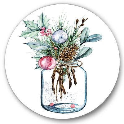 Merry Christmas Greenery In Transparant Jar - Traditional Metal Circle Wall Art - Image 0