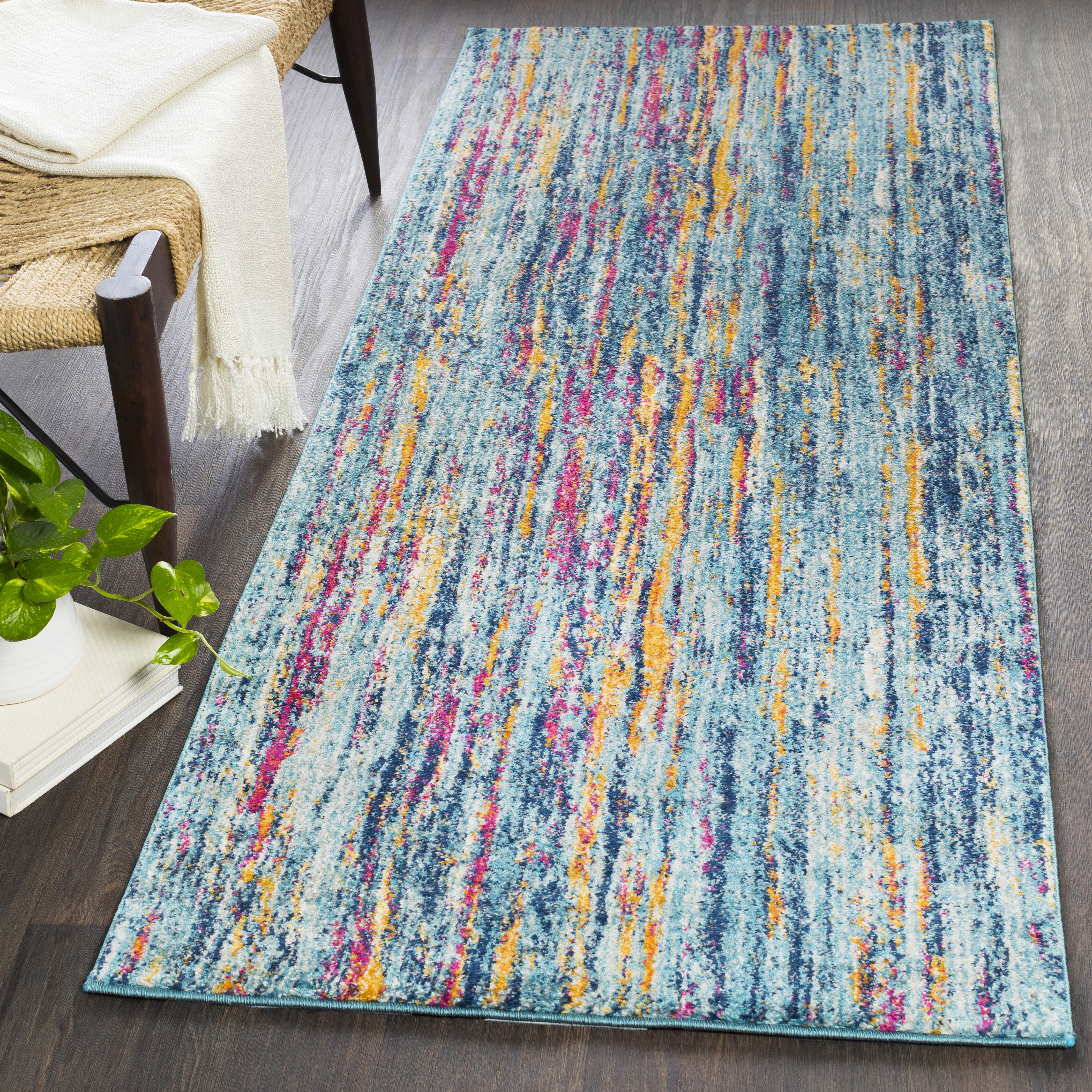 Harput Blue Indoor 2'7" x 7'3" Machine Woven Rug - Image 1