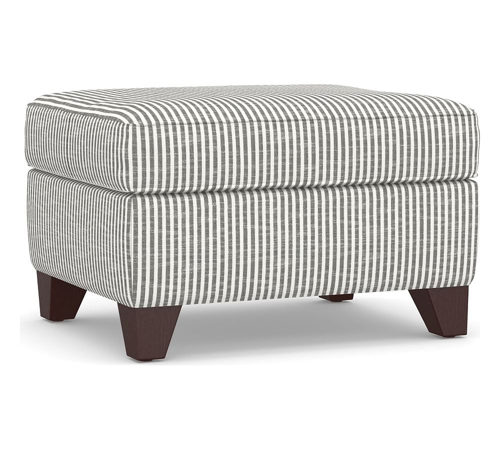 Cameron Upholstered Ottoman, Polyester Wrapped Cushions, Classic Stripe Charcoal - Image 0