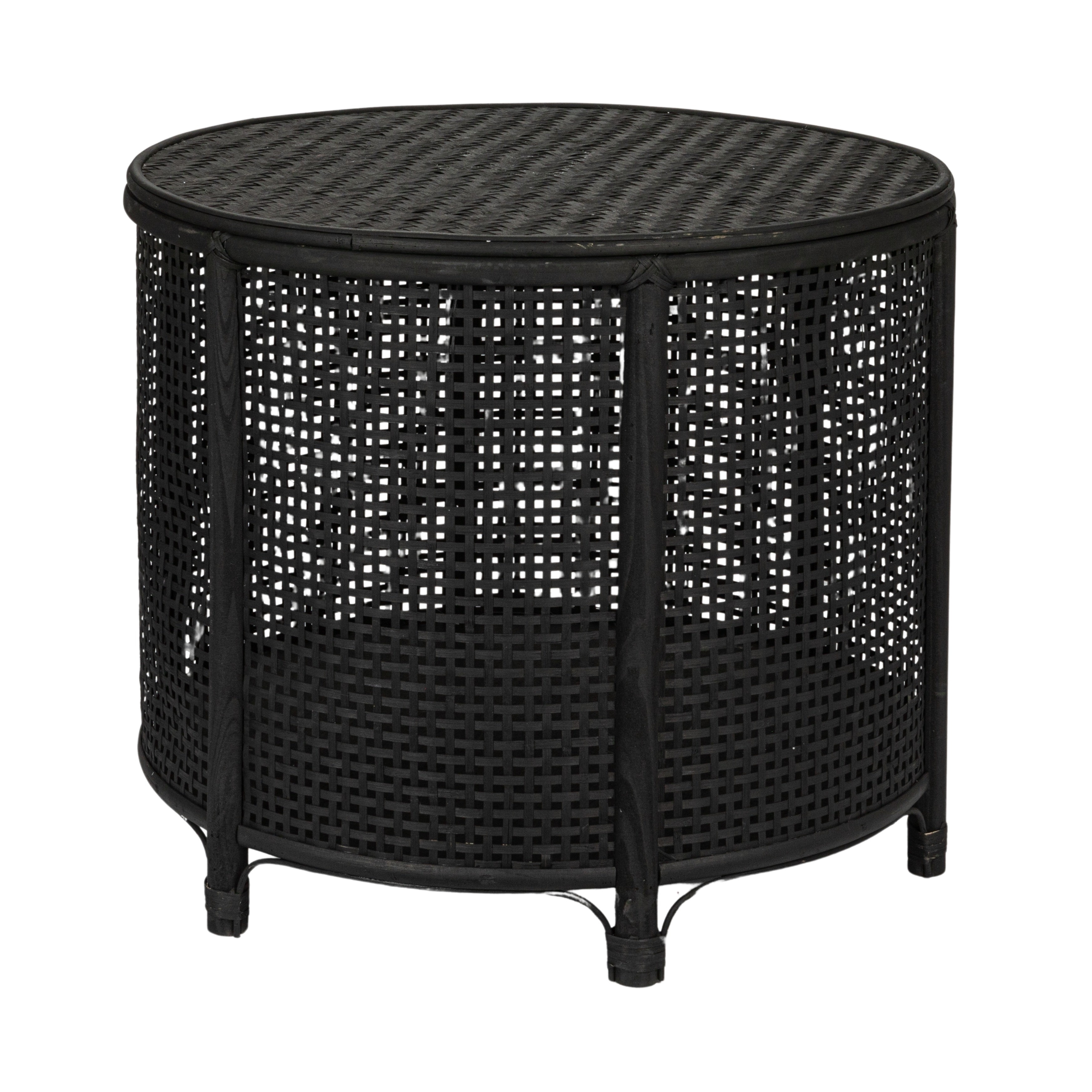Round Bamboo and Rattan Accent Storage Table, Black - Image 0