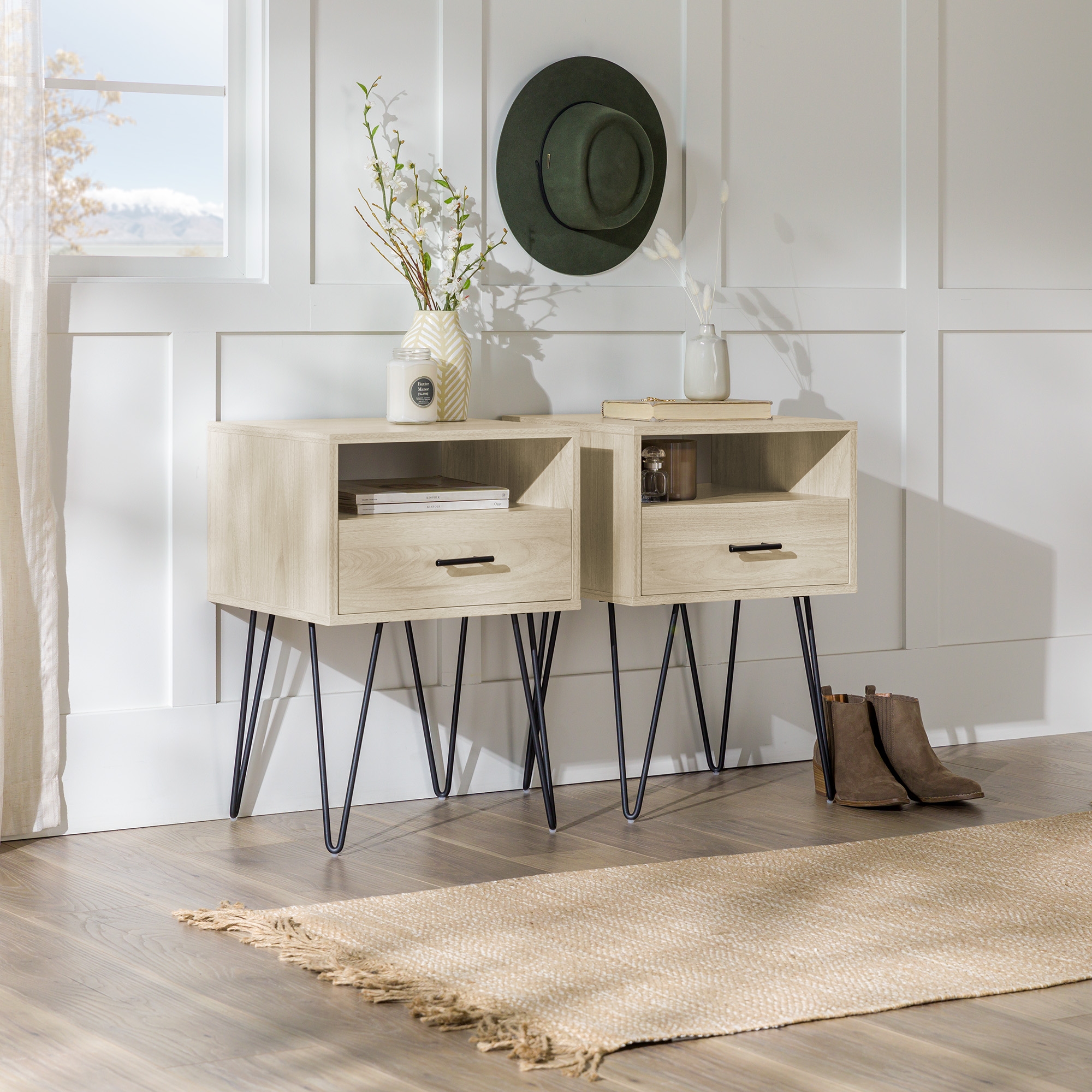 Croft Hairpin Leg 1 Drawer Side Table Set - Birch - Image 4