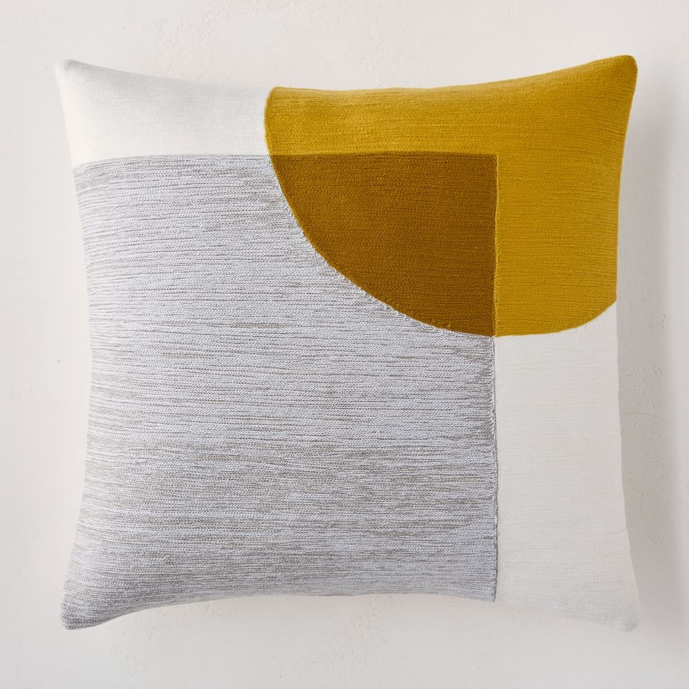 Crewel Overlapping Shapes Pillow Cover, 18"x18", Pearl Gray - Image 0