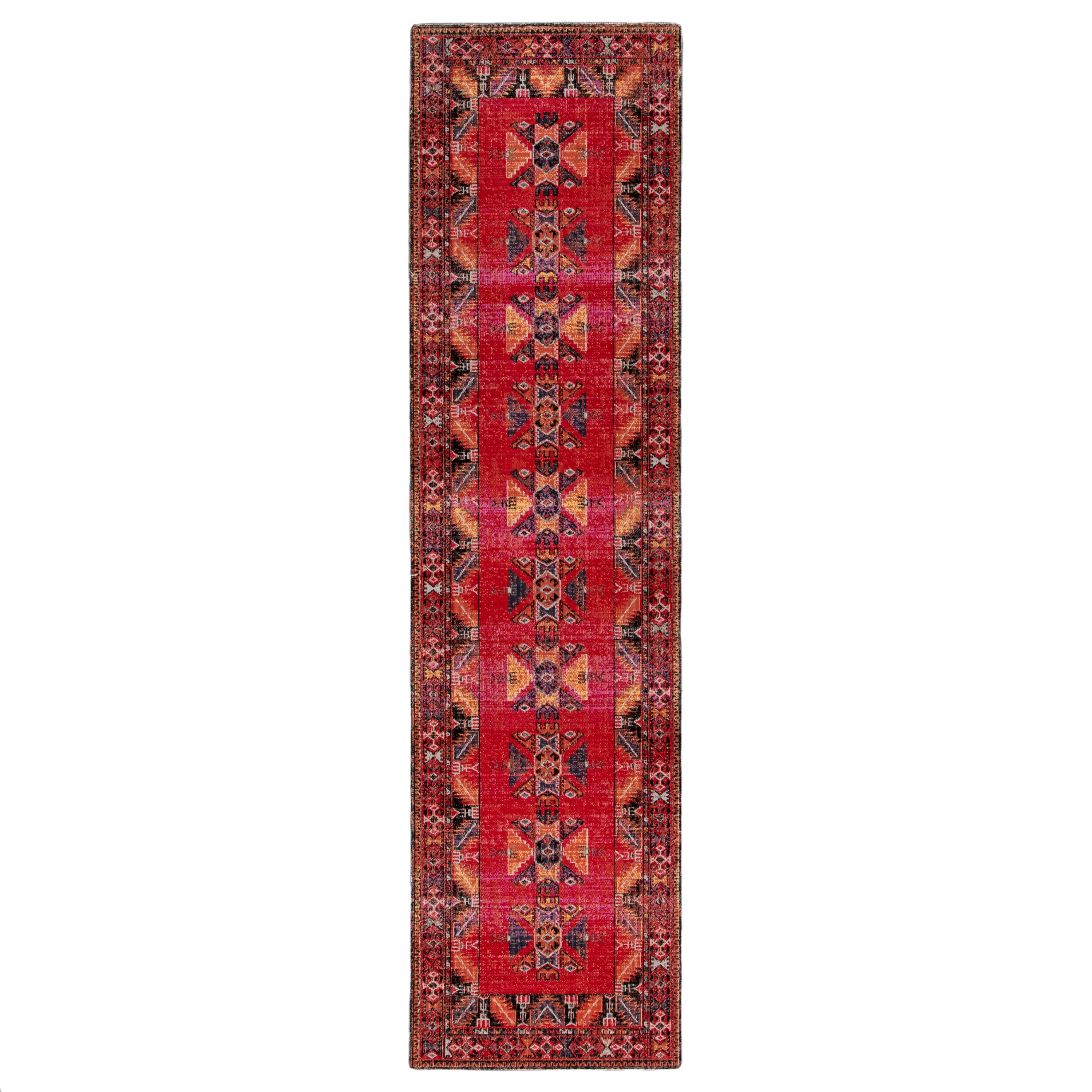 Paloma Indoor/ Outdoor Tribal Red/ Black Runner Rug (2'6"X8') - Image 0