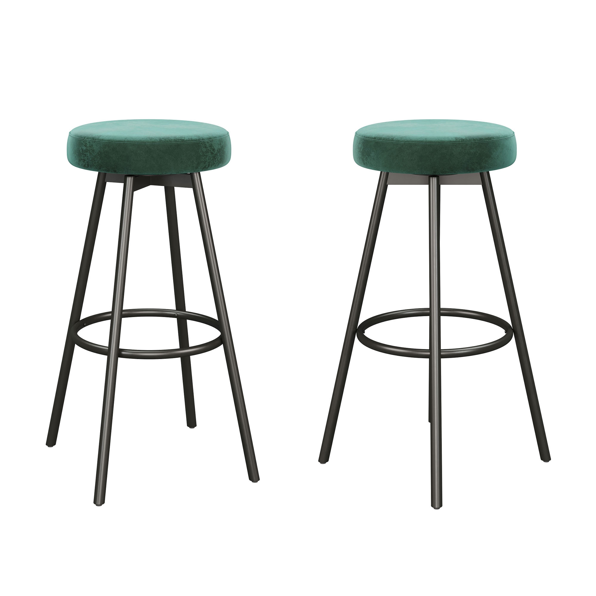 Modern Glam Upholstered Faux Velvet Bar Stool – Emerald - Image 1