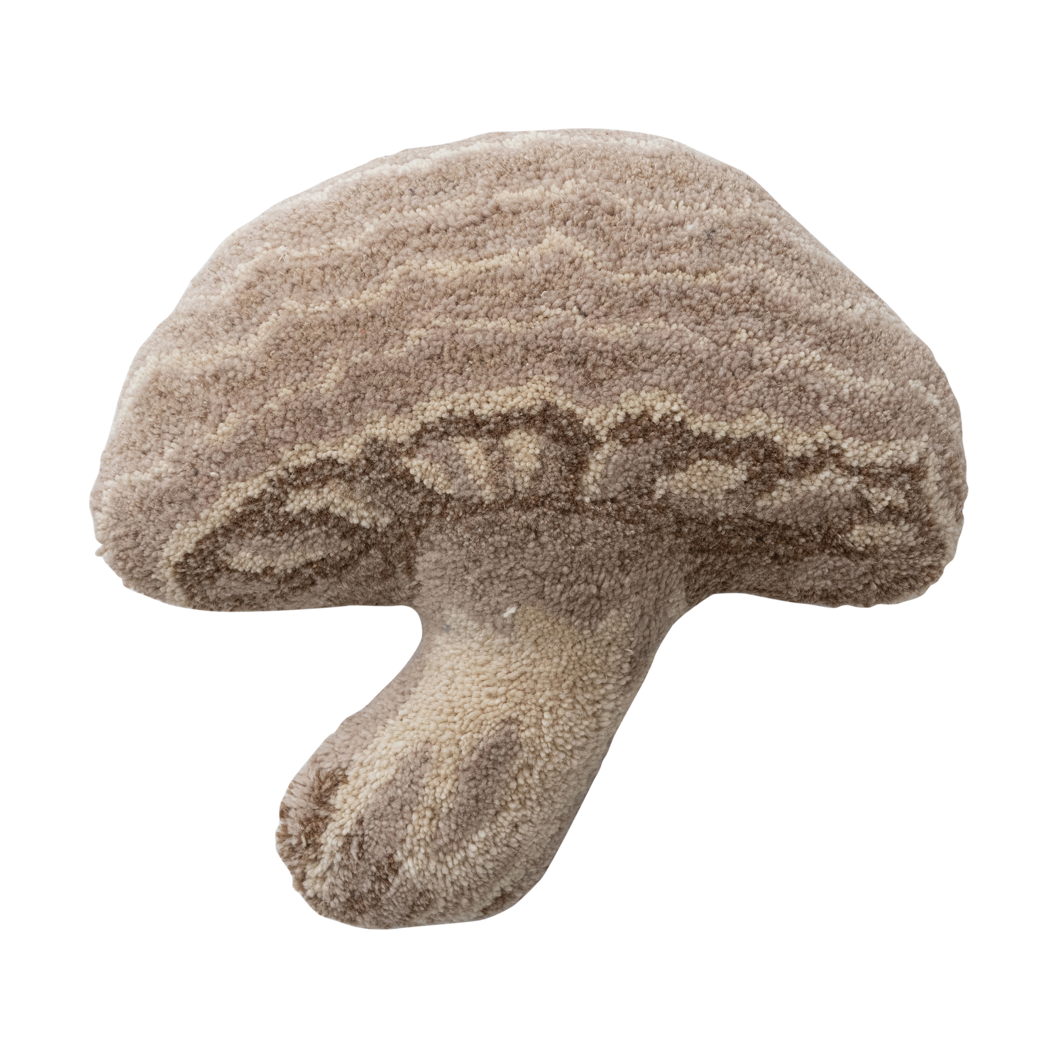 Wool Tufted Mushroom Shaped Pillow, with Cotton Back, Cream Color, Beige and Brown - Image 0