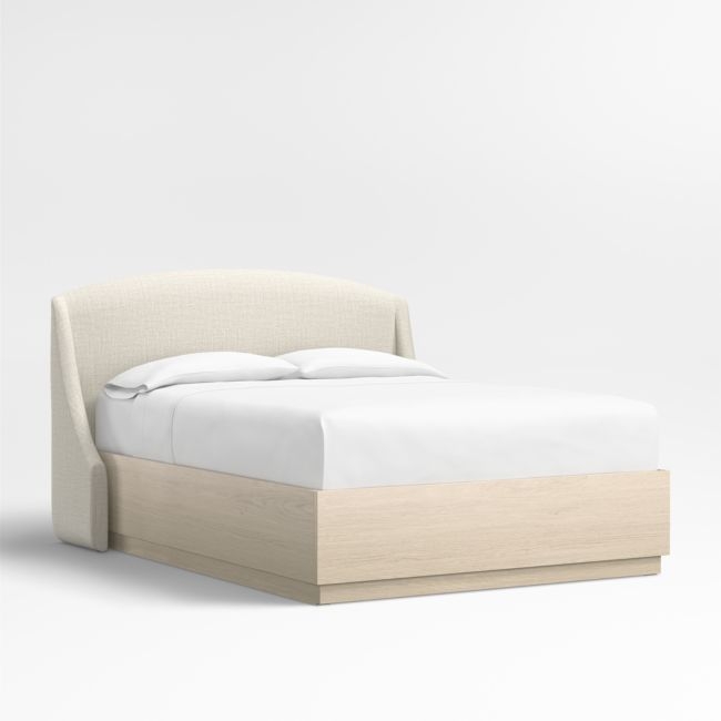 Lafayette 48" Natural Beige Upholstered Queen Headboard with Batten White Oak Storage Bed Base - Image 0