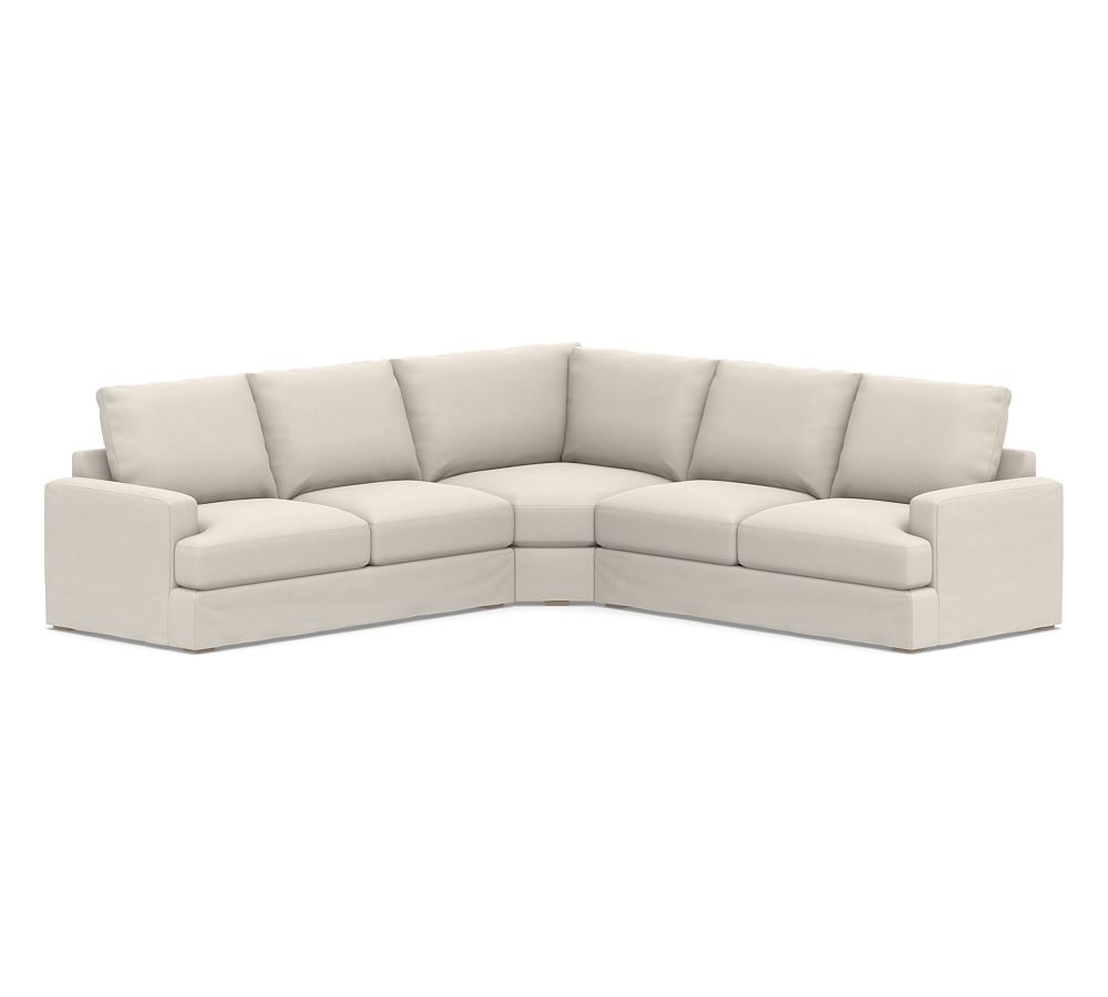 Canyon Square Arm Slipcovered 3-Piece L-Shaped Wedge Sectional, Down Blend Wrapped Cushions, Performance Everydaysuede(TM) Stone - Image 0