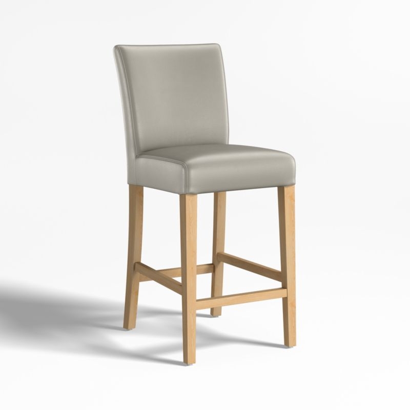 Lowe Pewter Grey Leather Counter Stool with Natural Wood Legs - Image 1
