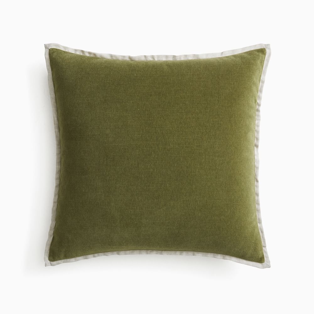 Classic Cotton Velvet Pillow Cover, 20"x20", Dark Olive, Set of 2 - Image 0