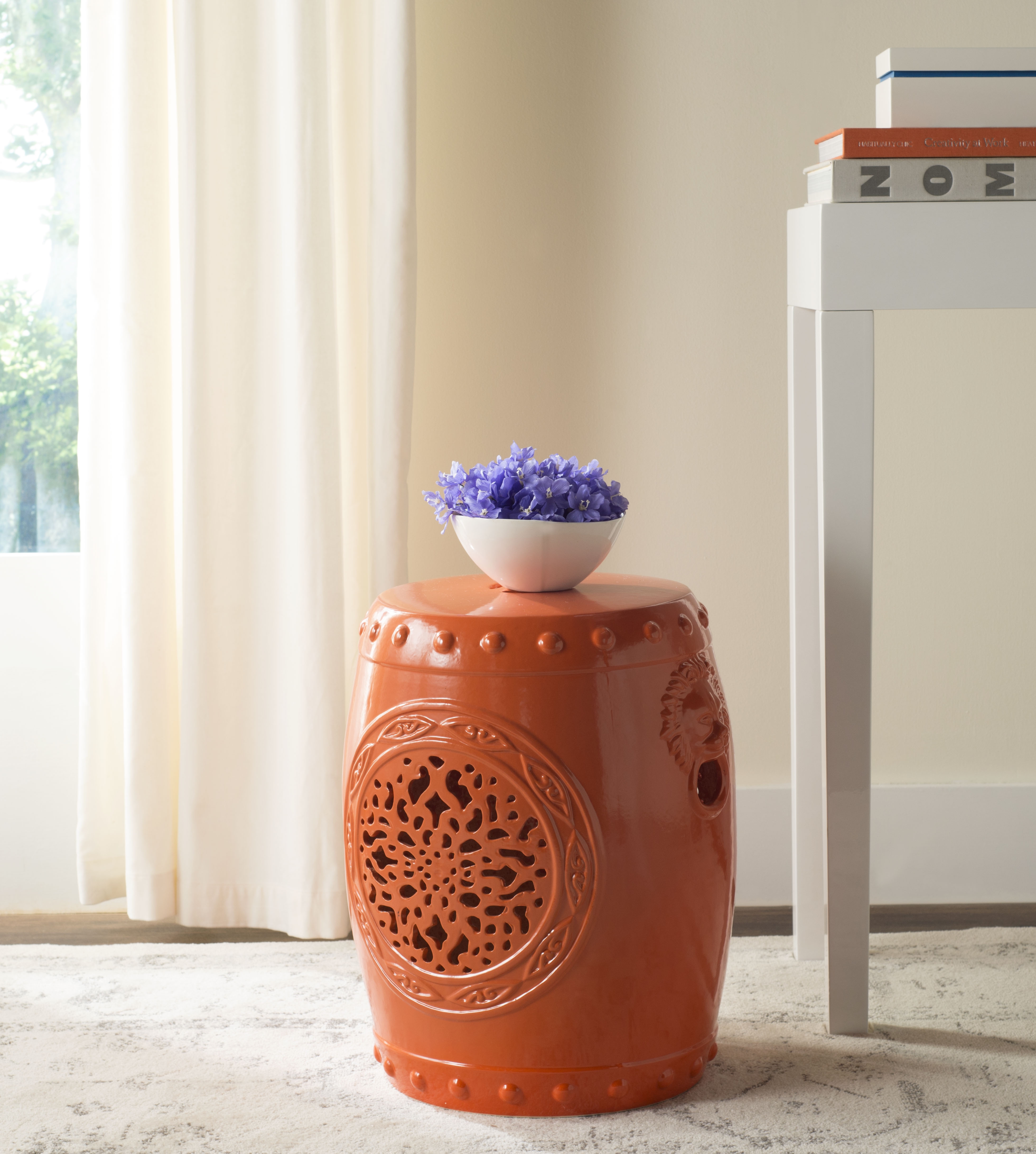Flower Drum Garden Stool - Orange - Safavieh - Image 3