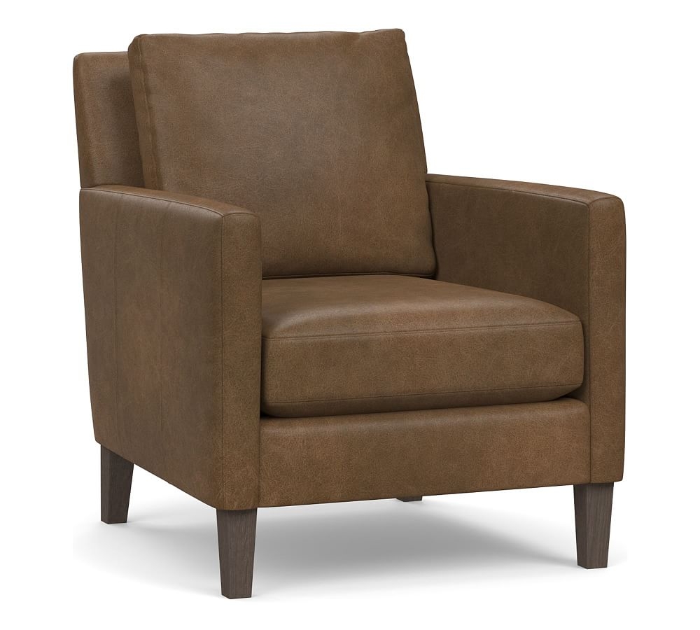 Felix Leather Armchair, Polyester Wrapped Cushions, Churchfield Chocolate - Image 0