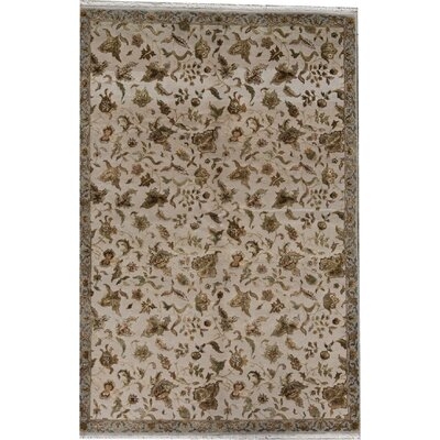 One-of-a-Kind Chantel Hand-Knotted Ivory/Light Green/Red 6'1' x 9'2" Area Rug - Image 0