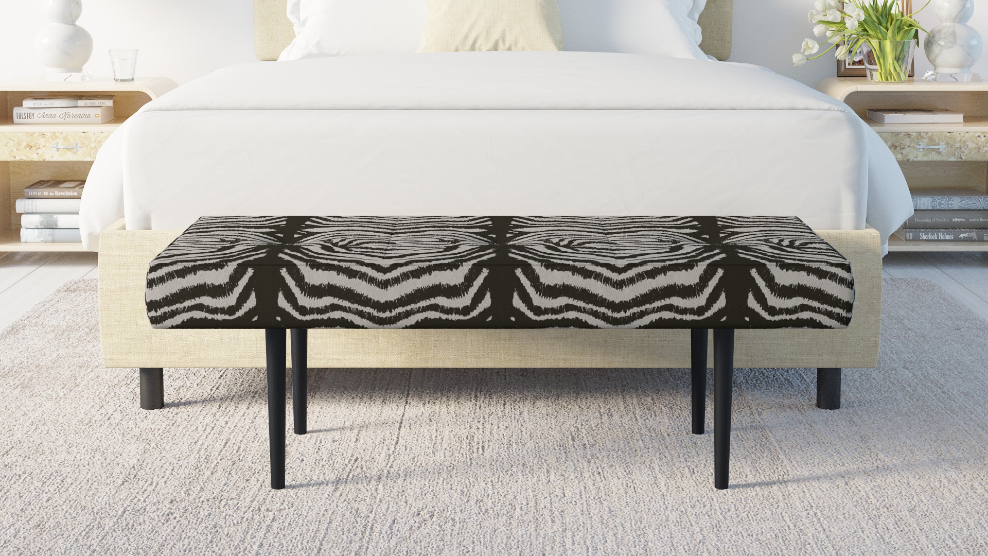 Mid-Century Bench, Zebra, Black - Image 4