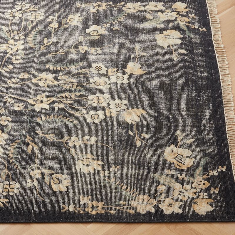 Lavish Hand-Knotted Black Floral Wool Area Rug 12'x15' - Image 4
