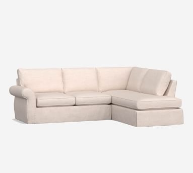 Pearce Roll Arm Slipcovered Left Loveseat Return Bumper Sectional, Down Blend Wrapped Cushions, Performance Slub Cotton White - Image 2