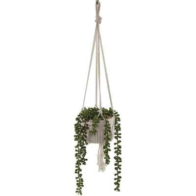Faux String Of Pearl In Macrame Hanging Ceramic Planter Donkey Tails Lover''s Tear - Image 0
