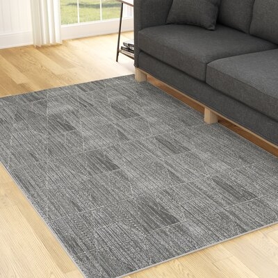 Modern Low Pile Geometric Abstract Rug, Gray And Cream - Image 0