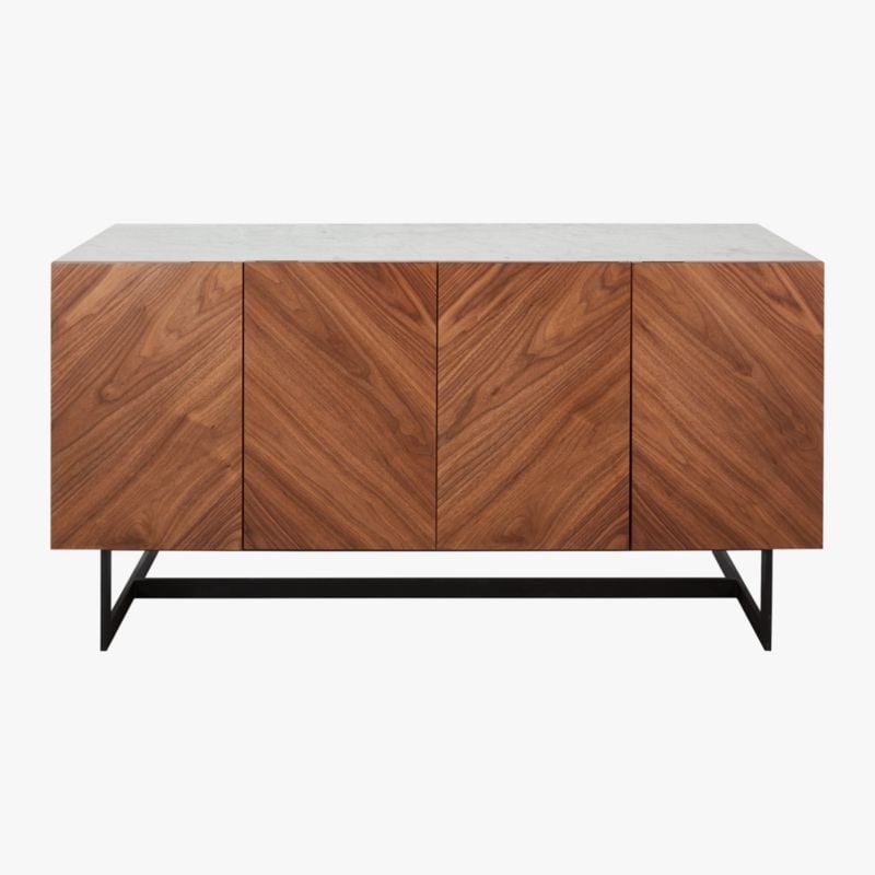 Suspend Walnut Wood Media Console with White Marble Top 57" - Image 0