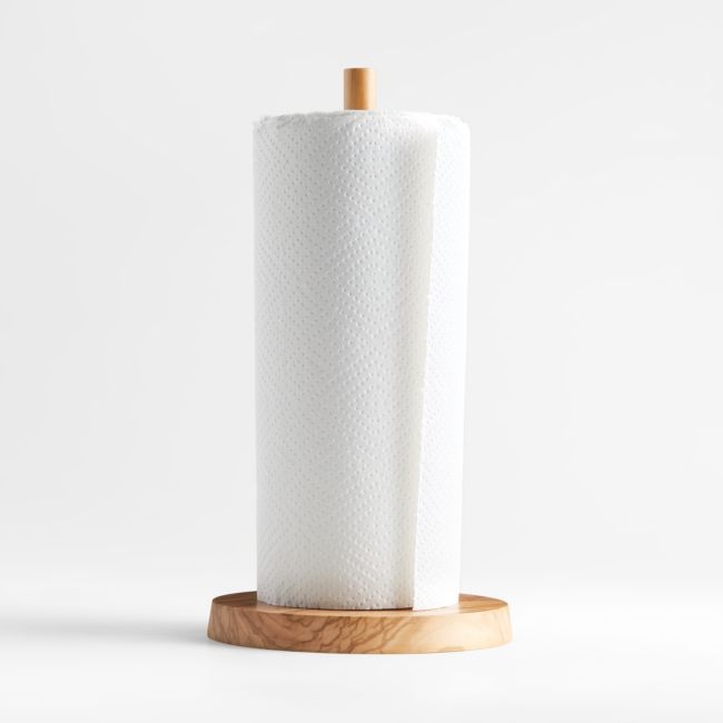 Olivewood and Matte White Paper Towel Holder - Image 0