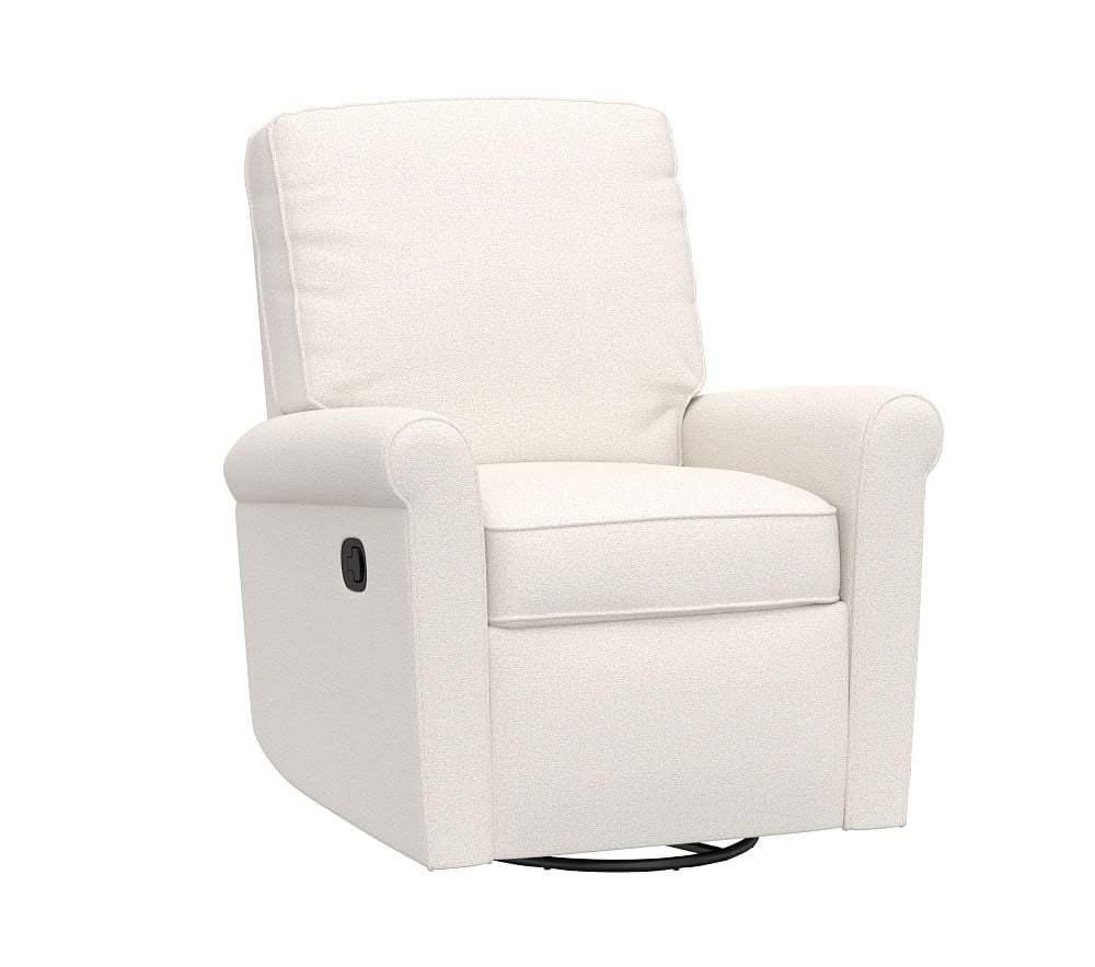 Comfort Small Spaces Swivel Manual Recliner, Recliner, Chenille Tweed, White, - Image 0