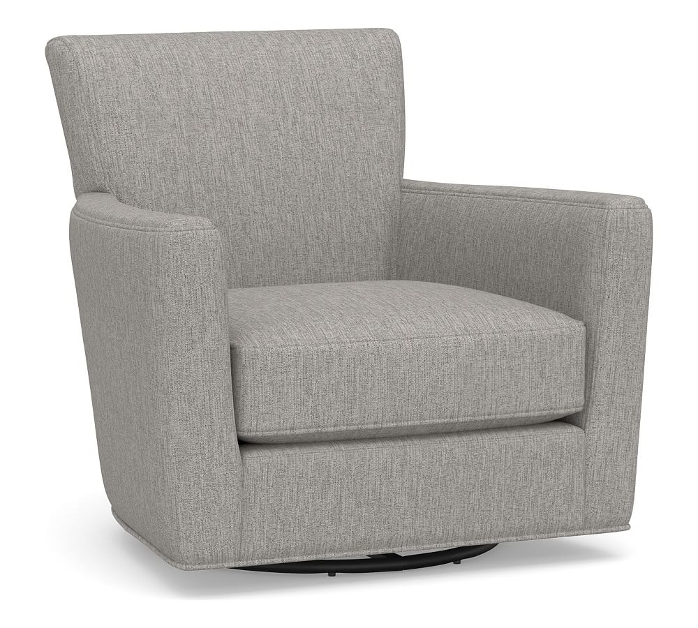Irving Square Arm Upholstered Swivel Armchair, Polyester Wrapped Cushions, Sunbrella(R) Performance Sahara Weave Charcoal - Image 0