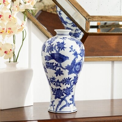 Traverso Blue/White 13'' Ceramic Table Vase - Image 0