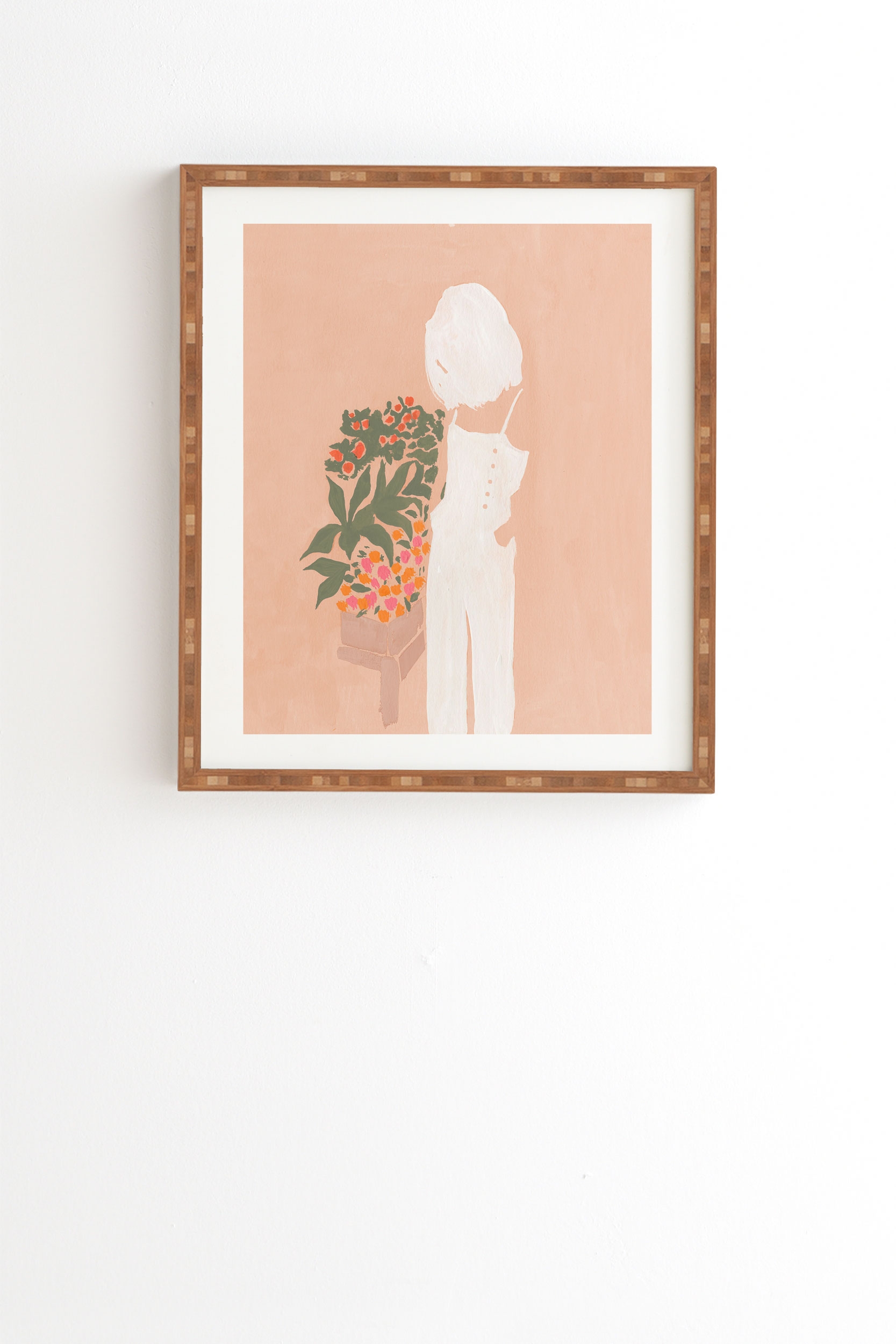 Flower Shoppe Girl by Megan Galante - Framed Wall Art Bamboo 11" x 13" - Image 0