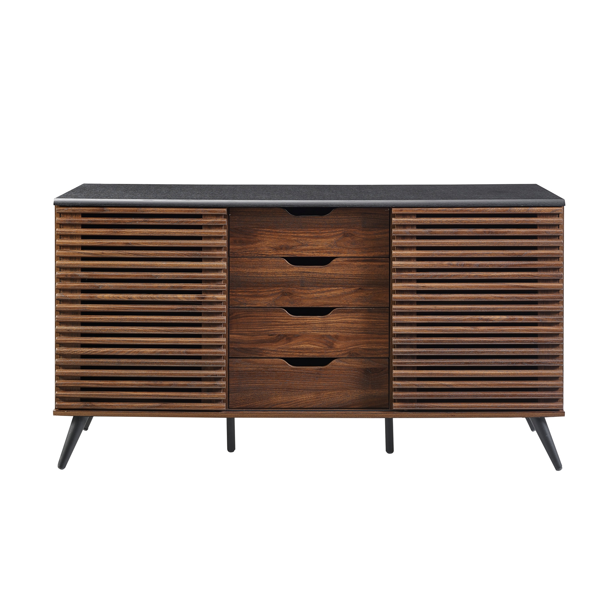 59" Havana Sliding Slat Door 4 Drawer Sideboard - Ebony/Dark Walnut - Image 1