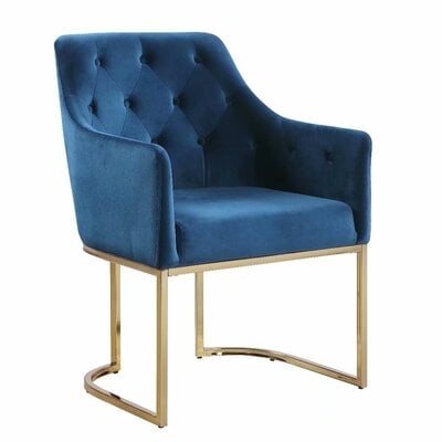 House of Hampton® Glam Tufted Accent Chair With Velvet Cushions And Openwork U-Shaped Base - Blue… - Image 0