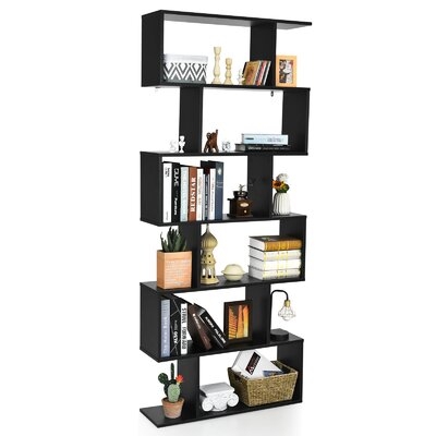 Latitude Run® 6-tier S-shaped Wooden Bookshelf Storage Bookcase Multifunctional Display Stand Shelf - Image 0