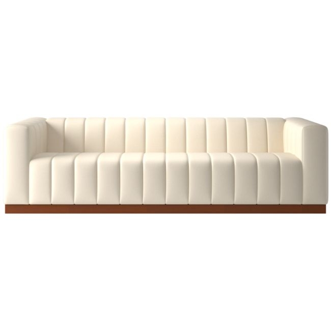 Forte 101" Kanvas Sand Sofa with Walnut Base - Image 0