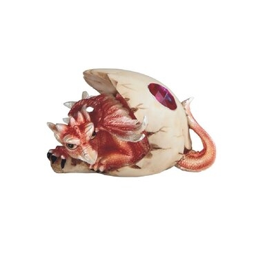 5"W Fantasy July Birthstone Red Dragon Baby Hatchling In Egg Figurine - Image 0