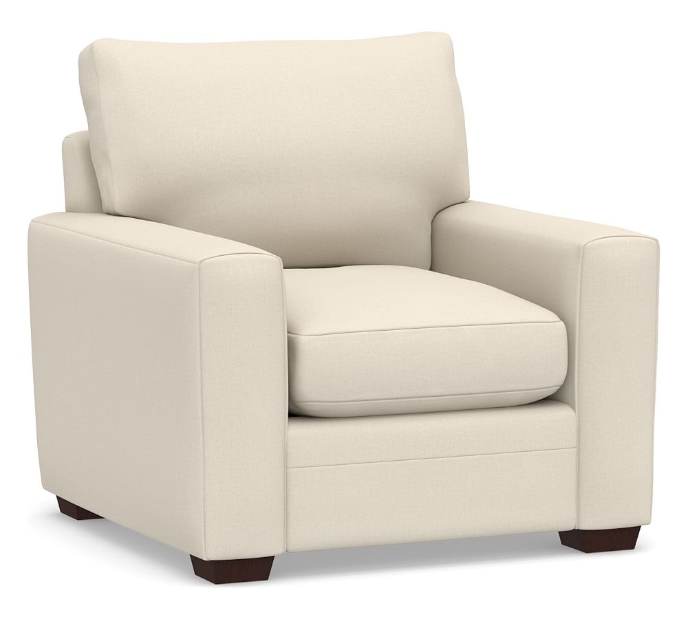 Pearce Modern Square Arm Upholstered Armchair, Down Blend Wrapped Cushions, Performance Brushed Basketweave Ivory - Image 0
