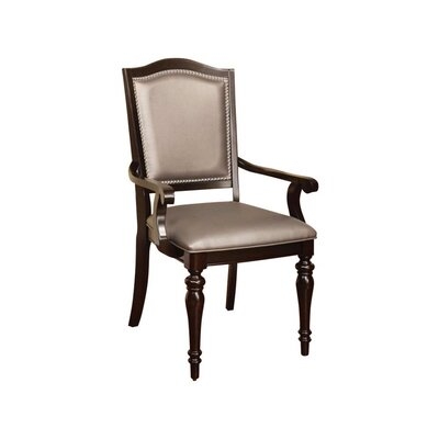Ristaino Upholstered Solid Wood King Louis Back Arm chair in Dark Walnut - Image 0