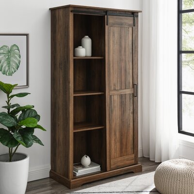 Modern Farmhouse Grooved Sliding Door Tall Storage Cabinet - Image 0