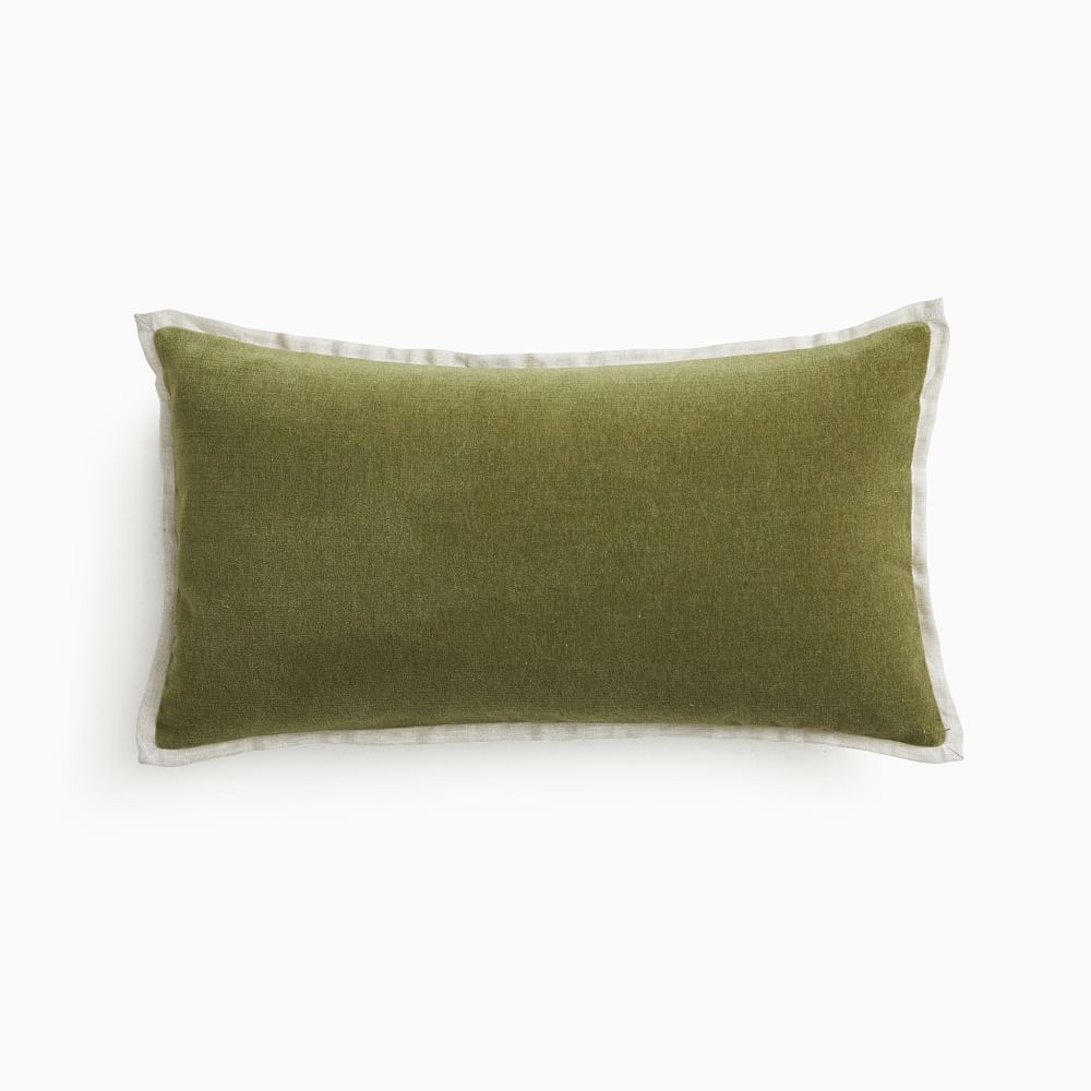 Classic Cotton Velvet Pillow Cover, 12"x21", Dark Olive - Image 0