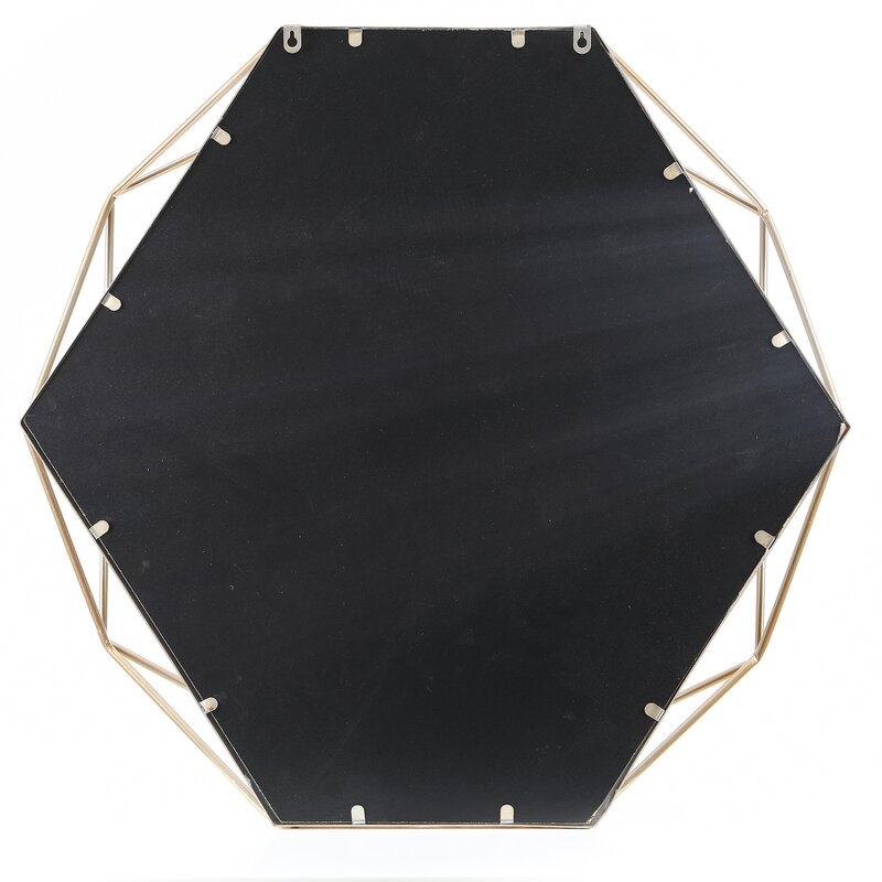 Metal Octagonal Frame Wall Mirror, Gold - Image 3