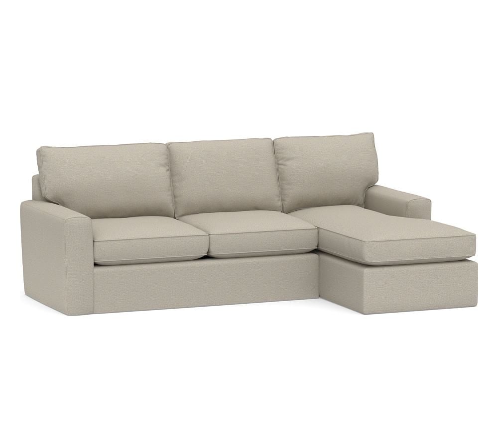 Pearce Square Arm Slipcovered Left Arm Loveseat with Chaise Sectional, Down Blend Wrapped Cushions, Performance Boucle Fog - Image 0