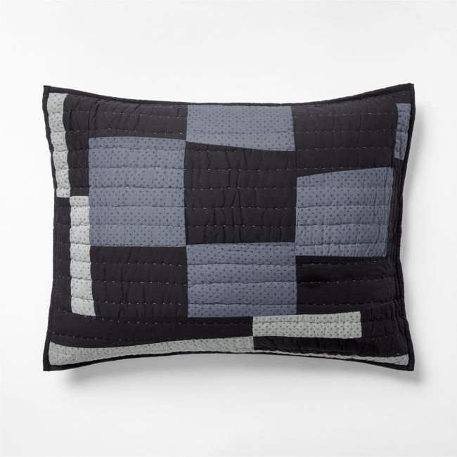 Gee's Bend Organic Cotton Midnight Navy Checkerboard Quilted Standard Bed Pillow Sham - Image 0