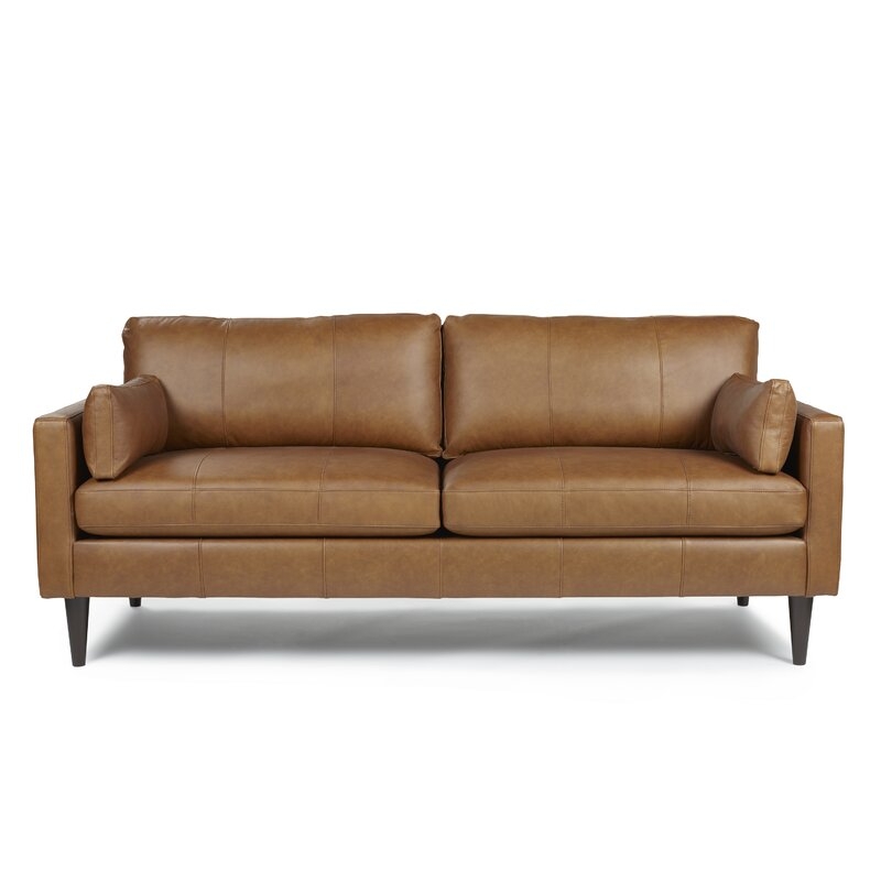 Gaia 81'' Genuine Leather Square Arm Sofa, Brown & Espresso - Image 0