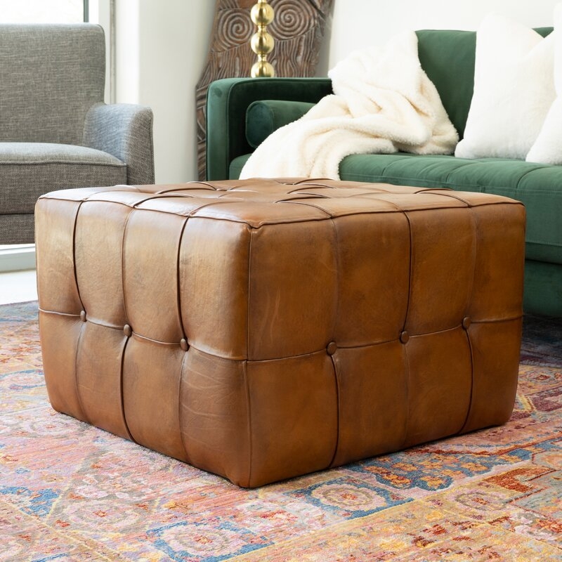 Billie-Faith 27'' Wide Genuine Leather Tufted Square Cocktail Ottoman - Image 2