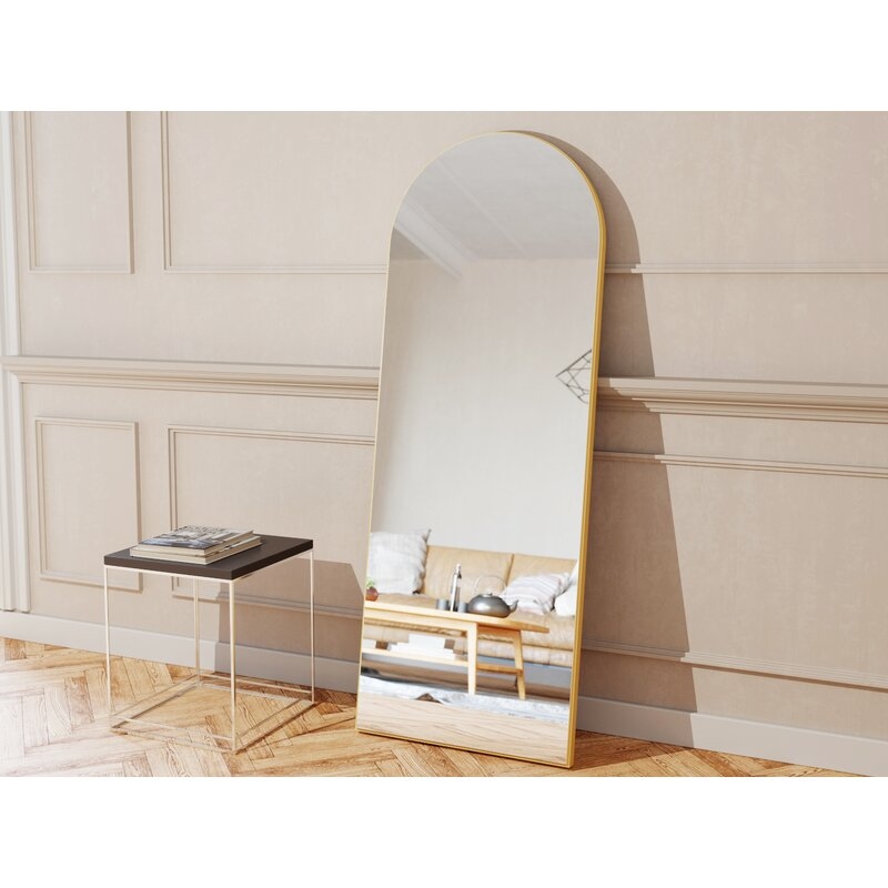 Full Length Arch Floor Mirror With Stand, Gold, 64" - Image 2