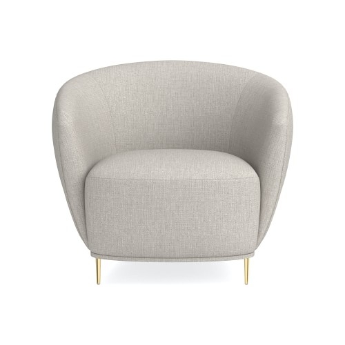 Alexis Pleated Chair, Standard Cushion, Perennials Performance Melange Weave, Oyster, Antique Brass - Image 0