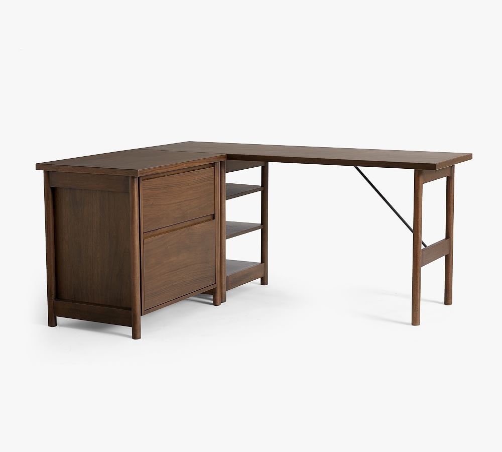 Bloomquist Wood L-Shape Desk with Lateral File Cabinet, Warm Dusk - Image 0